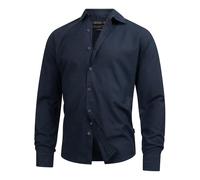 Indicode Herren INSville Sommer-Hemd aus Baumwoll-Leinen Mischung | Herrenhemd für Männer Navy, M
