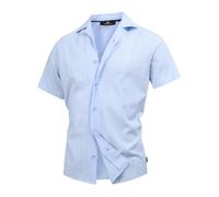 Indicode Herren INWay Kurzarmhemd mit Kent-Kragen | Jacquard Herrenhemd Männerhemd Alaska Blue, L