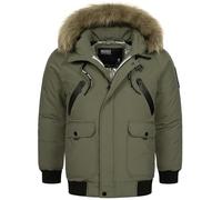 Indicode Herren INZakai Winterjacke mit Fell-Kapuze | warme Herrenjacke Parka Jacke Army L