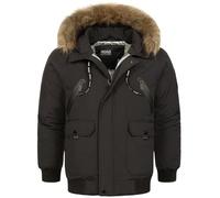 Indicode Herren INZakai Winterjacke mit Fell-Kapuze | warme Herrenjacke Parka Jacke Black, XXL
