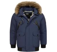 Indicode Herren INZakai Winterjacke mit Fell-Kapuze | warme Herrenjacke Parka Jacke Navy M