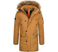 Indicode Herren Jarl Winterparka mit abnehmbarer Kunstfell-Kapuze und Stehkragen | warme dicke Winterjacke Rubber XXL