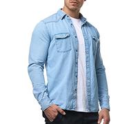 Indicode Herren Mike Hemd mit 2 Brust-Tasche aus Baumwolle | Herrenhemd für Männer Blue Wash, XL