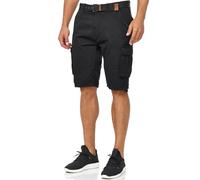 Indicode Herren Monroe Cargo ZA Shorts m. 6 Taschen inkl. Gürtel aus 100% Baumwolle | Kurze Hose Bermuda Sommer Herrenshorts Short Men Pants Cargohose kurz Sommerhose f. Männer Black S