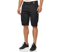 Indicode Herren Monroe Cargo ZA Shorts m. 6 Taschen inkl. Gürtel aus 100% Baumwolle | Kurze Hose Bermuda Sommer Herrenshorts Short Men Pants Cargohose kurz Sommerhose f. Männer Black S