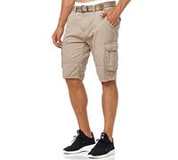 Indicode Herren Monroe Cargo Cargo-Shorts inkl. Gürtel | Bermuda Männer Sommerhose aus Baumwolle Greige, XL
