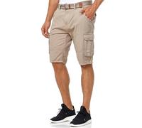 Indicode Herren Monroe Cargo Cargo-Shorts inkl. Gürtel | Bermuda Männer Sommerhose aus Baumwolle Greige, 3XL