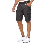 Indicode Herren Monroe Cargo Cargo-Shorts inkl. Gürtel | Bermuda Männer Sommerhose aus Baumwolle Raven, L