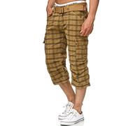 Indicode Herren Nicolas Check 3/4 Cargo-Shorts inkl. Gürtel | Herrenshorts aus Baumwolle Amber Check, 3XL