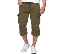 Indicode Herren Nicolas Check 3/4 Cargo-Shorts inkl. Gürtel | Herrenshorts aus Baumwolle Army, S
