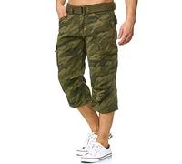 Indicode Herren Nicolas Check 3/4 Cargo-Shorts inkl. Gürtel | Herrenshorts aus Baumwolle Dired Camouflage, XL