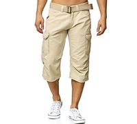 Indicode Herren Nicolas Check 3/4 Cargo-Shorts inkl. Gürtel | Herrenshorts aus Baumwolle Fog, M