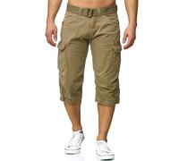 Indicode Herren Nicolas Check 3/4 Cargo-Shorts inkl. Gürtel | Herrenshorts aus Baumwolle Greige, 3XL