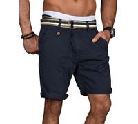Indicode Herren Sommer Bermuda Chino Shorts Kurze Hose Sommerhose Short mit Gürtel B499 [B499-Navy-Gr.L]