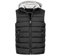 Indicode Herren Stockton Steppweste mit abnehmbarer Jersey-Kapuze | Herrenweste Weste Black, XXL