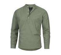 Indicode Herren Waylon Hemd mit V-Ausschnitt aus Leinen-Baumwolle Mischung | Herrenhemd für Männer Agave Green, XL