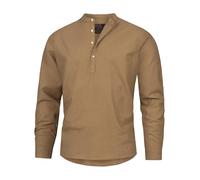 Indicode Herren Waylon Hemd mit V-Ausschnitt aus Leinen-Baumwolle Mischung | Herrenhemd für Männer Otter, S