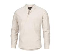 Indicode Herren Waylon Hemd mit V-Ausschnitt aus Leinen-Baumwolle Mischung | Herrenhemd für Männer Raw Linen, XXL