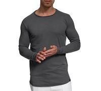 Indicode Herren Willbur Langarmshirt aus 100% Baumwolle | Longsleeve Grandad-Shirt für Männer Iron, M