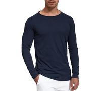 Indicode Herren Willbur Langarmshirt aus 100% Baumwolle | Longsleeve Grandad-Shirt für Männer Navy, L
