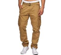 Indicode Herren William Cargohose aus Baumwolle m. 7 Taschen inkl. Gürtel | Lange Regular Fit Cargo Hose Baumwollhose Freizeithose Wanderhose Trekkinghose Outdoorhose für Männer Amber XXL