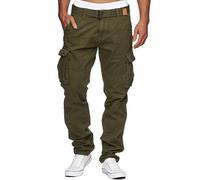 Indicode Herren William Cargohose aus Baumwolle m. 7 Taschen inkl. Gürtel | Outdoorhose Army, L
