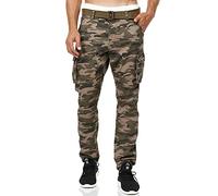 Indicode Herren William Cargohose aus Baumwolle m. 7 Taschen inkl. Gürtel | Lange Regular Fit Cargo Hose Baumwollhose Freizeithose Wanderhose Trekkinghose Outdoorhose für Männer Dired Camouflage XXL