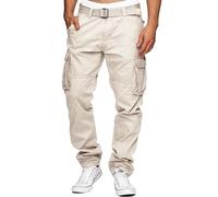Indicode Herren William Cargohose aus Baumwolle m. 7 Taschen inkl. Gürtel | Outdoorhose Fog, S