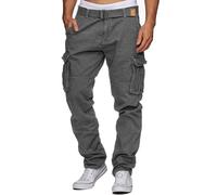 Indicode Herren William Cargohose aus Baumwolle m. 7 Taschen inkl. Gürtel | Outdoorhose Iron, XL