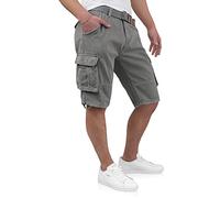Indicode Kjeld Herren Cargoshorts mit 6 Taschen inkl. Stoffgürtel aus 100% Baumwolle | Kurze Hose Bermuda Sommer Herrenshorts Short Men Pants Cargohose kurz Sommerhose für Männer (M, Grey)