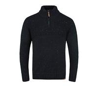 Indicode Oslo Herren Strickpullover Troyer Grobstrick Pullover mit Stehkragen, Größe:L, Farbe:Black (999)