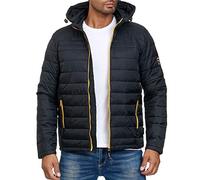 Indicode Übergangsjacke Herren - Lascelles - Mit abtrennbarer Kapuze und Tunnelzug - Herren Jacke im Steppjacken Look - Windsicher - Ideal für Frühling und Herbst - Schwarz - Gr. 3XL