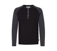 Indicode Winston Herren Longsleeve Langarmshirt Shirt Mit Grandad-Ausschnitt, Größe:M, Farbe:Black - Charcoal (9992)