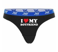 INDIGOS UG Slip Damen schwarz - XS - vorn - I Love My Boyfriend - Fun Unterhose für Frau - Unterwäsche Thong - Party, Fußball, Geschenk, Freizeit
