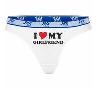 INDIGOS UG Slip Damen - weiß - M - vorn - I Love My Girlfriend - Fun Unterhose für Frau - Unterwäsche Thong - Party, Fußball, Geschenk, Freizeit