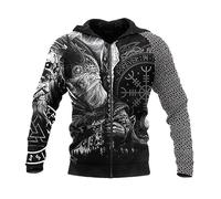 INDIRAN Herren Zip Up Hooded Sweatshirt Wikinger Symbol Tattoo Muster Print Hoodie Unisex Langarm Pullover Zip Cardigan mit Tasche