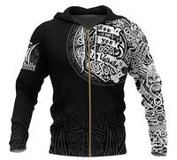 INDIRAN Herren Zip Up Hooded Sweatshirt Wikinger Symbol Tattoo Muster Print Hoodie Unisex Langarm Pullover Zip Cardigan mit Tasche
