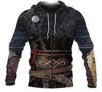 INDIRAN Herren Zip Up Hooded Sweatshirt Wikinger Symbol Tattoo Muster Print Hoodie Unisex Langarm Pullover Zip Cardigan mit Tasche