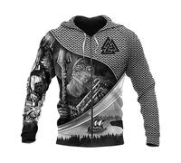INDIRAN Herren Zip Up Hooded Sweatshirt Wikinger Symbol Tattoo Muster Print Hoodie Unisex Langarm Pullover Zip Cardigan mit Tasche