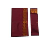 indischerbasar.de Brokat Sari Bordeaux Goldbrokat traditionelle Bekleidung Indien Tracht Bindi Wickelkleid Polyester