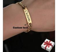 [Individualisiertes Armband] Klassisches Retro-Edelstahl-Ketten-Armband in Bogenform mit Markenlogo, individuell gravierbares Namensarmband, personali