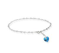 Individuelle Fußkette Fußkettchen XL 32cm 925 Sterling Silber für Damen gefertigt mit Swarovski Elements Herz Anhänger individuell einstellbar. Hochwertiger Fußschmuck für Frauen und Mädchen.