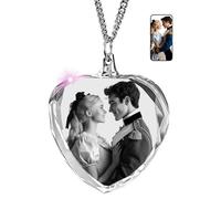 Individuelles 3D-Kristallfoto, Personalisierte Acryl-Halskette mit Herz, Individuelles Geschenk für Mama, Frauen, Ehefrau, Oma mit Ihrem Eigenen Bild, 3D-Lasergravur-Jubiläumsgeschenke, M