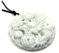 InDmar Jadeit-Jade-Anhänger, Anhänger-Halskette, weiße Jade-Drachen-Anhänger-Halskette, Charm-Schmuck, Mode-Accessoires, handgeschnitztes Glücks-Amulett-Geschenk for Mann und Frau (Color : A)
