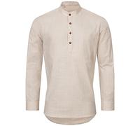 Indumentum Herren Hemd Schlupfhemd Leinenhemd Hemden Langarm Hemd Regular Fit Herrenhemd Basic Sommerhemd Männer Hemd Shirt H-346 Beige 5XL