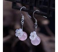 Inecklaced 925er Silber Ohrringe Damen, Antike Schöne Rosa Kristallschale Ohrclips Handgemachtes Zartes Temperament Ohrhaken, Weibliche Ohrstecker Im Chinesischen Stil Hypoallergenes Schmuckzubehör