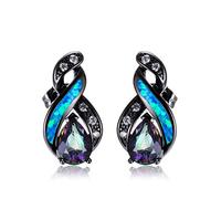 Inecklaced 925er Silber Ohrringe Damen, Blau Opal Bright Water Drop Ohrclips Bunte Kristallkugel Anhänger Schwarz Nadel Ohrstift, Party Geschenk Hypoallergenic Pierced Ear Bone Stud Schmuck Zubehör