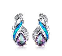 Inecklaced 925er Silber Ohrringe Damen, Blau Opal Bright Water Drop Ohrclips Bunte Kristallkugel Anhänger Silber Nadel Ohrstift, Party Geschenk Hypoallergenic Pierced Ear Bone Stud Schmuck Zubehör