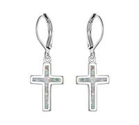 Inecklaced 925er Silber Ohrringe Damen, Exklusiv Kreuz Anhänger Weiß Opal Ohrclips Exquisite Vintage Einzigartige Ohrhaken, Party Geschenk Hypoallergenic Pierced Ear Bone Stud Schmuck Zubehör