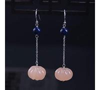 Inecklaced 925er Silber Ohrringe Damen, Lange Lapislazuli Jade Kürbis Ohrclips Antikes Design Handgefertigte Exquisite Ohrhaken, Chinesische Art Weibliche Ohrstecker Hypoallergene Schmuck Zubehör